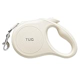 TUG Quest Retractable Dog Leash | 360° Tangle-Free Retraction | 16 ft Strong Nylon Tape (Small, Cream)