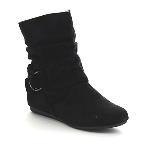 Beston Forever Selena-58 Women's Fashion Mid Calf Flat Heel Side Zipper Slouch Boots Black 9 Cover