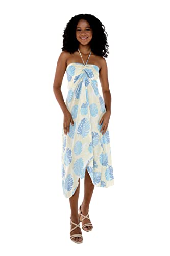 Matchable Couple Hawaiian Luau Shirt or Butterfly Dress in Pacific Palm Cream2