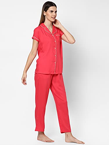 Image of Evolove Women's Polyester Half Sleeves Collared Night Suit Set /Top Pyjama Set Super Soft Comfortable (Nightsuit-Collar-HS-2)