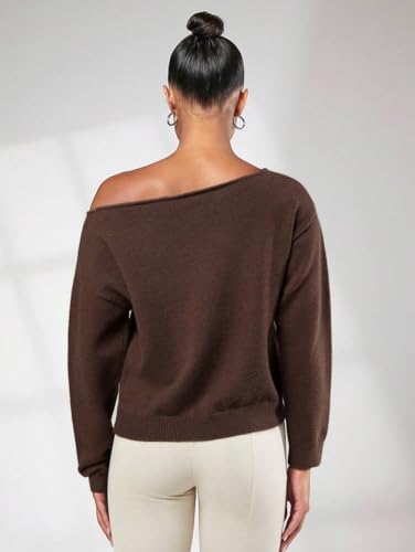 Image of SKAYS Off The Shoulder Sweater Women, Shoulder Slouchy Knit Pullover, Solid Asymmetrical Neck Drop Shoulder Sweater