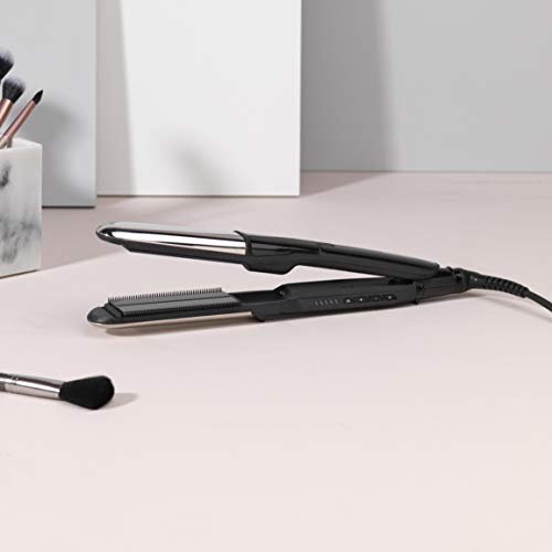 BaByliss Steam Pure Plancha de Pelo de Vapor, Máx Hidratación, Placas Exteriores para Ondular, Función Alisa y Ondula, 5 Ajustes de Temp. de 150°C a 230°C, Cromo, Metálico, 13.19 x 1.77 x 0.01 cm