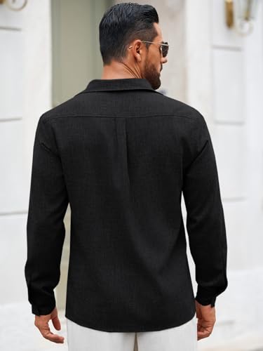 Yousify Mens Button Down Shirts Long Sleeve Casual Linen Dress Shirt Lightweight Beach Wedding Tops3