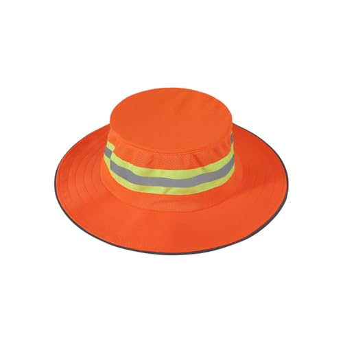 Image of Unisex High Visibility Reflective Bucket Hat Mesh Wide Brim Work Safety Boonie Hat Sun Protection Packable Sun Cap Bucket Cap