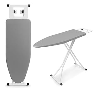 CROWNSHOP Ironing Boards 110X38X64-77CM 6 Adjustable Heights Non-Slip Rubber Feet Cotton Cover with Iron Rest TopIron Board Universal Extra Wide Lightweight Iron Board Rack (Gray)
