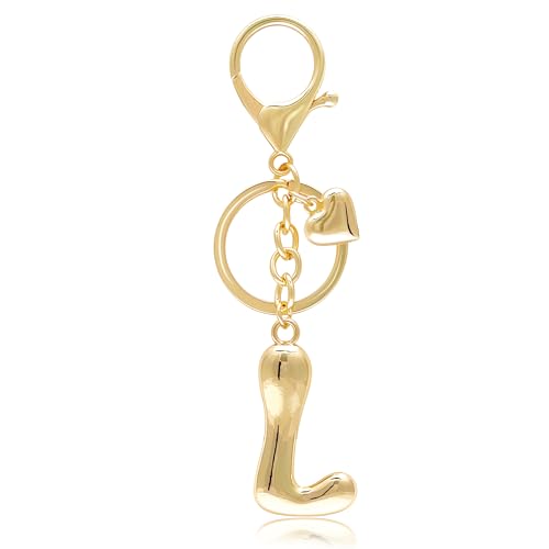 ELYSTARA Initial Letter Keychain with Heart, Cute Bag Charm for Women, Premium Gold Aesthetic Purse Charms, Metal Monogram Pendant Chain, Personalized Accessories for Car Keys Totes Handbags (L)