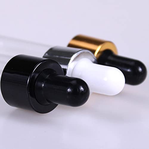 50pcs / lot Frasco cuentagotas de vidrio transparente Aromaterapia Tapa de metal líquido Suero / Pipeta de aceite de masaje básico esencial Botella recargable-5ml, Oro con blanco