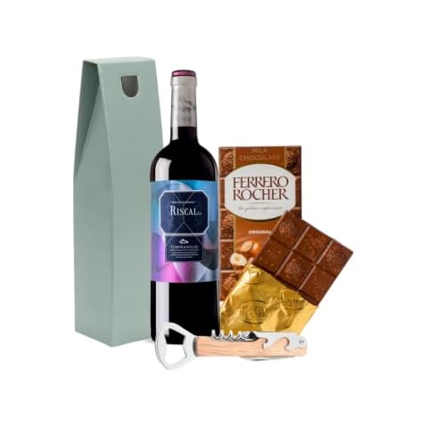 Wine Hamper Special Including Marques de Riscal Tempranillo Red Wine Luxury Chocolate Bar and Wine/Bottle Opener Gift 750ml Birthday Christmas Gifting Pack Presented In a Box Cover