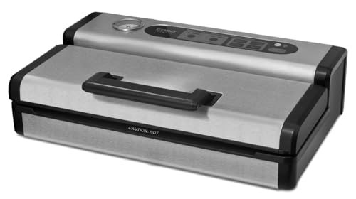 CASO FastVac 1200 Professionelles Vakuumsystem - Doppelte Kolbenpumpe (ca. 20 Liter/Min.), Starker Motor, Doppelte Schweißnaht, Prozessanzeige, inkl. Vakuumierschlauch & 20 Profi-Folienbeutel