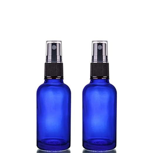 PHARCOS 50 Ml Blue Tiny| Empty|Refillable Glass Bottles With Fine Black Mist Spray For DIY Perfume | Essential Oils | Blends | Aromatic Water | Beauty Products | Easy To Fill And Reuse Pack of 4