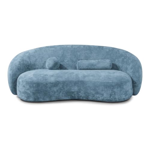 Image of Furniture of America Sylin Modern Chenille Sofa with Pillows, Curved Arms and High Density Foam, Wooden Comfortable Couch for Living Room, Office, Denim Blue