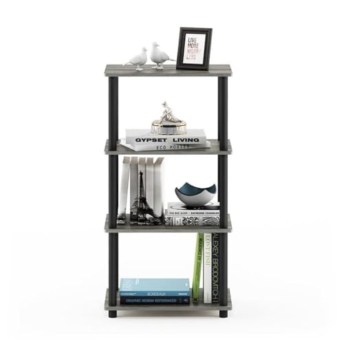 Image of Furinno Turn-N-Tube No Tool 4-Tier Storage Shelf, Narrow, French Oak Grey /Black
