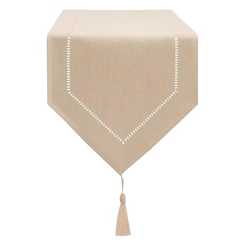 Llcuteshop Camino De Mesa De Lino Beige, 32 X 150 Cm, Diseño Moderno, Innovador, Lavable, Patrón De Orejas De Trigo Para Comedor, Fiesta, Decoración De Vacaciones