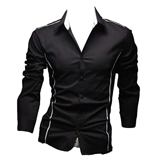 Men's Fashion Casual Long Sleeve Shirt Lapel Color Matching Shirt Print Fit Button Down Dress Shirt
