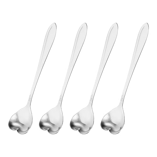 uxcell 4Pcs Stainless Steel Flower Spoons 5 Inch Heart Shape Coffee Spoon Small Teaspoon Dessert Spoon for Espresso Sugar Cake Silver