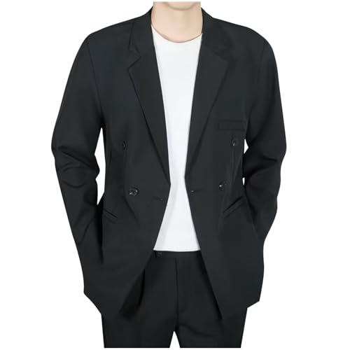 Men's Solid Color Suit Jacket Loose Fit Lightweight Notch Lapel Blazer Draped Business Trench Coat with Flap Pockets