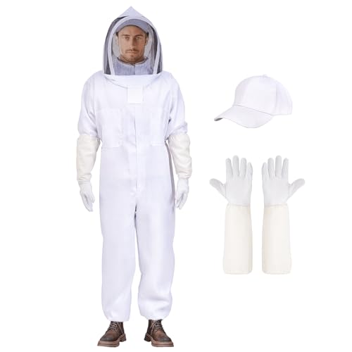 KAGZ Professional Bee Suit with Sting Proof Cap and Gloves for Men Women, Beekeeping Beekeeper Suit Bee Costume with Ventilated Hood XL