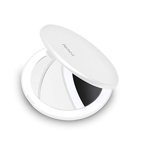 Fancii Lighted Pocket Magnifying Mirror With 1X / 10X Magnification, Natural Led Lights, Portable, Hand Held 4 Inches Wide Compact Mirror For Ladies Purse - Lumi Mini (Silk White) #TOP17
