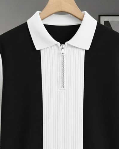 Image of AUSK Women's Zip Neck Polo T-Shirt | Half Sleeve Color Block Smart Casual Top | Ideal for Work, Travel Top for Womens