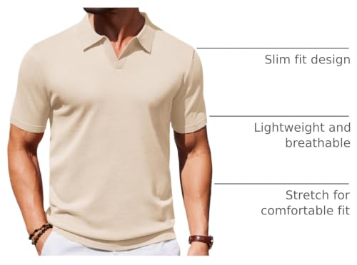 Image of COOFANDY Men's V Neck Short Sleeve Stretch Knit Polo Shirt