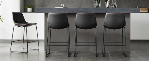 Set de 2 Butacos de Piel PU, Altura de Barra, Sillas Modernas de Comedor con Cojín Cómodo Color Negro SYBESTE Modelo SYB-110272 miniatura 5