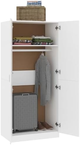 Freestanding Multi-Layer Kitchen Floor Cupboard，Wardrobe with Shelf and Hanging Rail Clothes Storage Cupboards Unit 2 Door Wardrobe Wardrobes for Bedroom-high Gloss White-high Gloss White