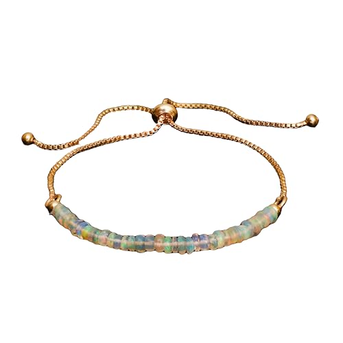 Gempires Bolo Birthstone Bracelets for Women, 14K Gold Plated Bolo Bracelet, Adjustable, Dainty & Hypoallergenic with Genuine Gemstone Beads, gift for her