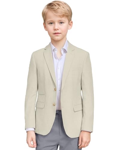 Bofan Linen Boys Blazer Formal Light Champagne Suit Jackets for Boy Outwear Jacket & Coats for Kids Boys’ Fashion Summer Beach Wedding Outfit Size 10