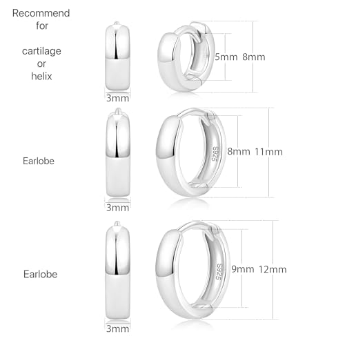 Solid S925 Silver Hoop Huggie Earrings|Wide Plain Hoops|Hypoallergenic|Ear Healing|Helix Cartilage Earlobe|Silver Plain Hoops|Classic Huggie Earrings3