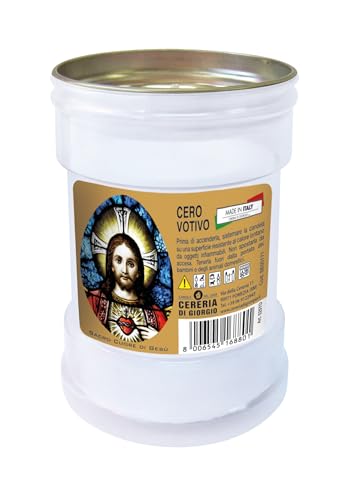 Cero votivo modelo P30 - Blanco - Etiquetas surtidas - Diámetro 6,3 cm altura 9,5 cm - Cereria Di Giorgio