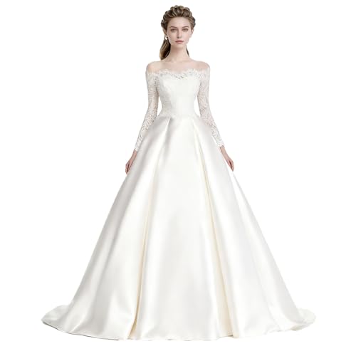 Modisches Schulterfreies Brautkleid Aus Satin for Gartenhochzeiten, Formelle Hochzeitsfeiern Und Empfangszeremonien(M)