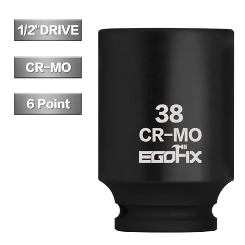 Image of 1 /2 inch Drive Deep Impact Socket, 38mm Metric Socket, CR-MO 6 Point for Easy Removal of Axle Nut
