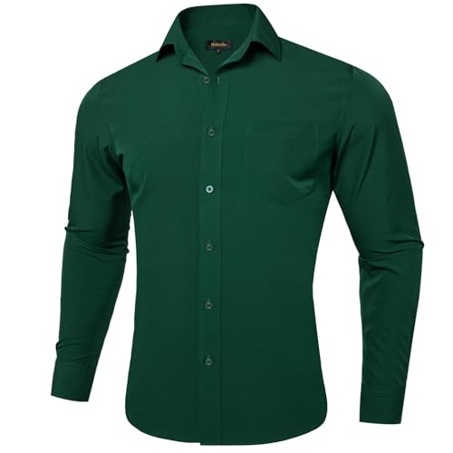 DiBanGu Long Sleeve Button Up Shirts for Men Casual Business Shirt with Pocket Solid Regular Fit Shirts for Formal Wedding3