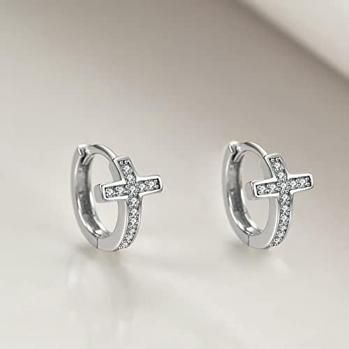 VONALA Small Hoop Earrings for Women, 925 Sterling Silver Cross Huggie Earrings Hypoallergenic Circle Jewellery