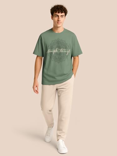 Image of BULLMER Trendy Half Sleeve Oversized Cotton Blend Crew Neck Tshirt for Men