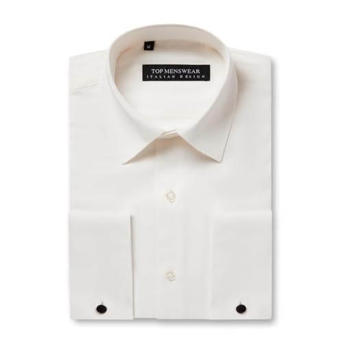 Top Mens Wear Chemises habillées blanches à double manchette pour homme, coupe ajustée, inclut des boutons de manchette en métal, manches longues, crème,...