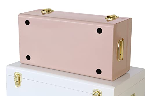 Image of Vixdonos Metal Trunks College Dorm Steel Chests Decorative Storage Box Set of 2 Bedroom Organizer for Home Decor,23.7X14.2X9.5 Inches(Pink and White)