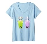 Photo Gallery donna tè verde boba taro latte bolla tè matcha kawaii cute pearl maglietta con collo a v Photo Gallery donna tè verde boba taro latte bolla tè matcha kawaii cute pearl maglietta con collo a v