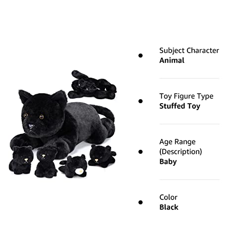 Skylety 5 Pieces Stuffed Animal Plush Cat Set Include Large Soft Cuddly With 4 Cute Fluffy Plush Kittens In Mommy Cat's Belly Nurturing Cat Huggable Sleeping Birthday Gifts (Black, Cute Style) #TOP7