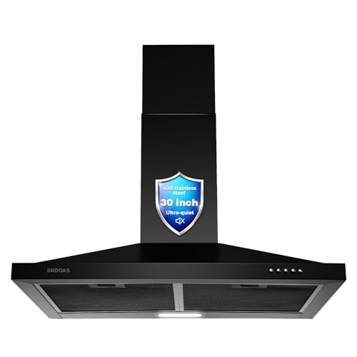 SNDOAS Black Range Hood 30 inch Hood Vents for Kitchen with Ducted/Ductless Convertible Vent Hoods 30 inch Wall Mount Ductless Range Hood Stainless Steel Kitchen Vent Hood with LED Light