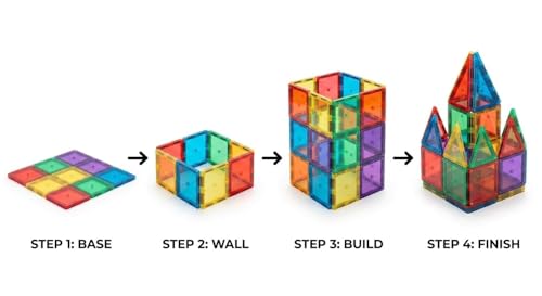 Image of Happy Hues 36-Pc Magnetic Building Tiles Set - 3D Clear Magnet Blocks STEM Educational Toys - Creative Construction Castle Set with Storage Box for Toddlers, Boys & Girls Ages 3+