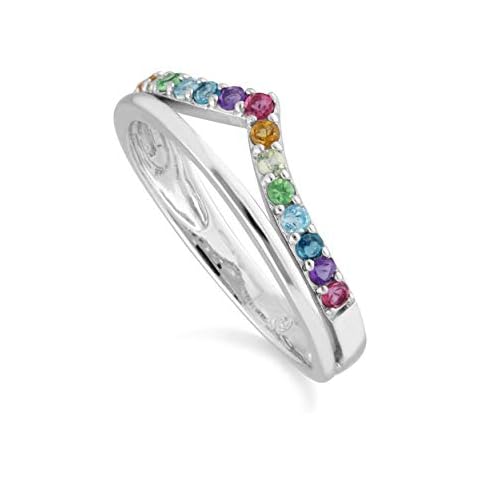 Rainbow Wishbone Style Ring in 925 Sterling Silver Cover