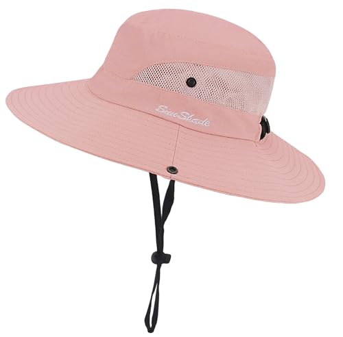 Womens-Summer-Sun-Hat-Outdoor-UV-Protection-Fishing-Hat-Wide-Brim-Foldable-Beach-Bucket-Hat-with-Ponytail-Hole