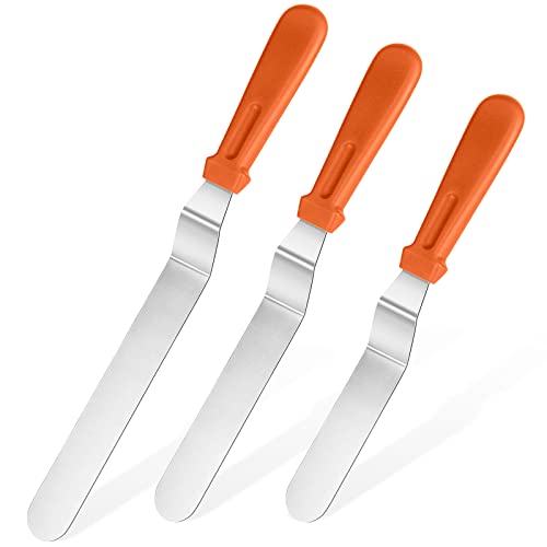 Image of Icing Spatula, U-Taste Offset Spatula Set with 6 inch, 8 inch, 10 inch Blade,Stainless Steel Angled Cake Decorating Frosting Spatula Set of 3 (Orange)