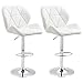 homcom Set 2 Sgabelli da Bar con Altezza Regolabile, Base in Metallo e Seduta in Similpelle, Sgabelli con Schienale e Poggiapiedi, 51.5x57.5x93-114.5cm, Bianco