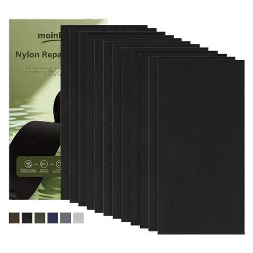 Moinkerin Parche De Reparación De Nylon Autoadhesivo 10x20cm 12pcs Impermeable, Adhesión Fuerte Y Flexible Para Reparación Rápida De Chaquetas, Plumas, Tiendas Y Mochilas