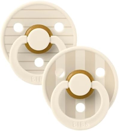 Bibs Studio Natural Rubber Baby Pacifier - Round & Soft Nipple, Gentle Shield Prevents Skin Irritation & Moisture Buildup, 100% Food Grade, BPA Free Soother, 6-18 Months, Pack of 2, Ivory Vanilla Mix