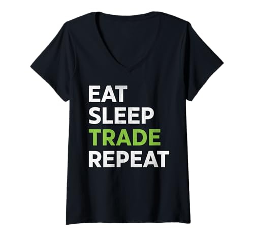 Damen Eat Sleep Trade Repeat – Motiv für Trader & Börsenfans T-Shirt mit V-Ausschnitt