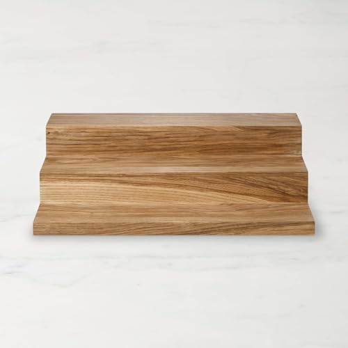 Image of Three-tiered wooden spice rack organizer for spice bottles, jars, and natural display shelves for a pantry cabinet or countertop