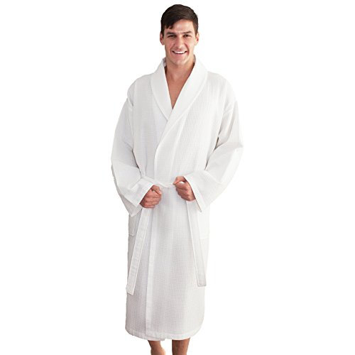 Linum Home Textiles 100% Turkish Cotton Unisex Waffle Weave Bathrobe, White, Large/XL2